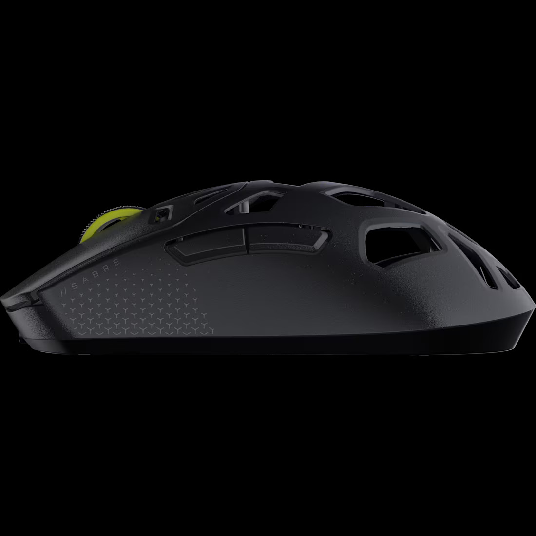 Piedini e sensore di un mouse gaming Parte inferiore di un mouse gaming con sensore e piedini di scorrimento